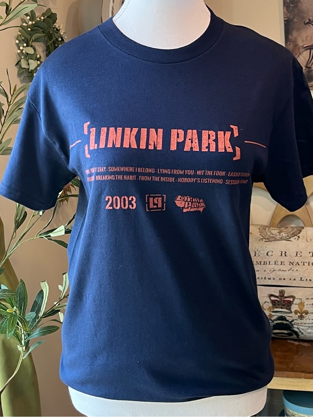 Linkin Park Meteora Tracklist Double Sided Graphic T-Shirt Navy Blue Small NWOT